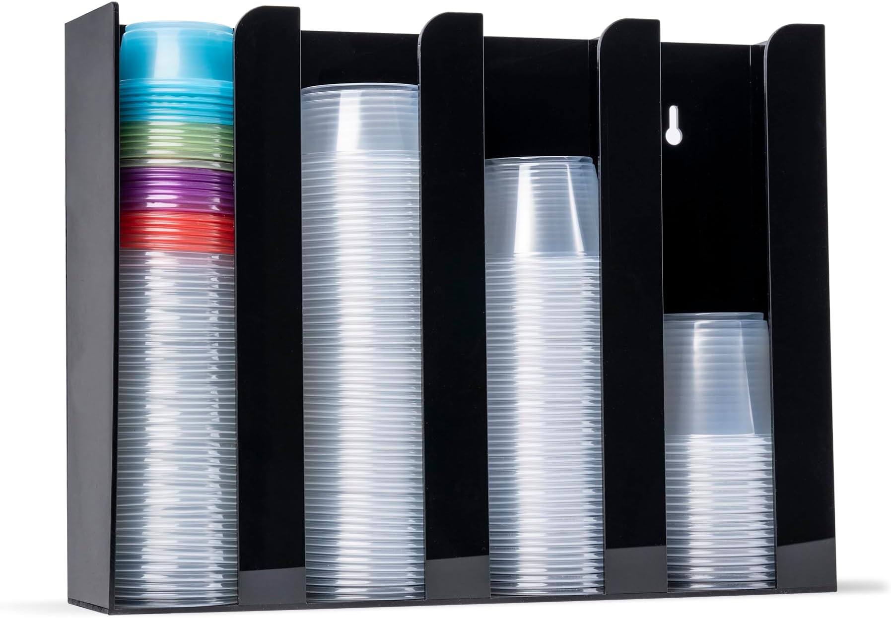 Portion Cup and Lid Holder - 4 Compartment Acrylic Organizer for Condiment & Sauce Cups, Fits Cups 2 oz to 5.5 oz in Size, Use Dispenser on Countertop or Wall Mount