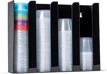 Inevibe Portion Cup and Lid Holder - 4 Compartment Acrylic Organizer for Condiment & Sauce Cups, Fits Cups 2 oz to 5.5 oz in Size, Use Dispenser on Countertop or Wall Mount