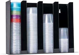 Portion Cup and Lid Holder - 4 Compartment Acrylic Organizer for Condiment & Sauce Cups, Fits Cups 2 oz to 5.5 oz in Size, Use Dispenser on Countertop or Wall Mount