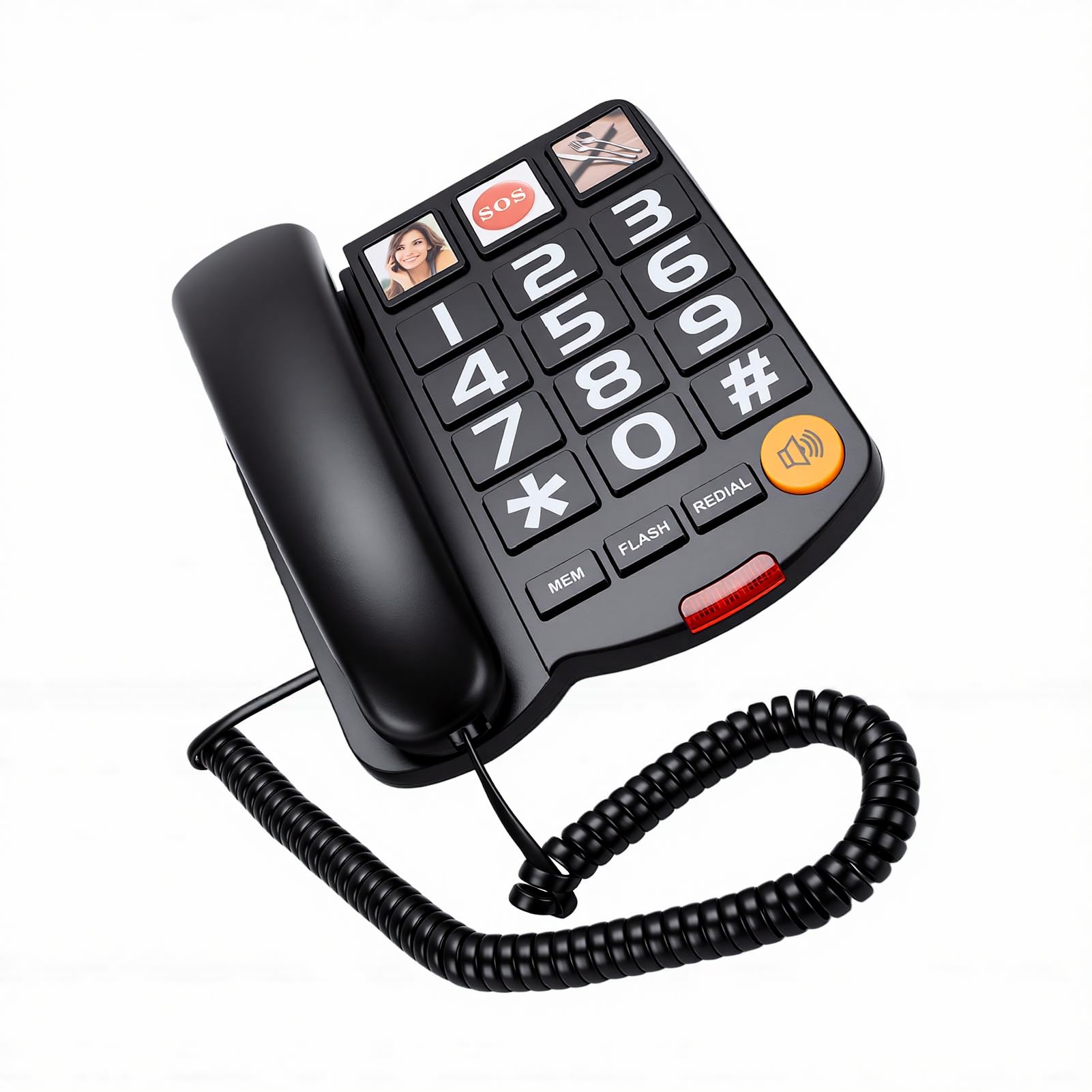 Jiawu Telefono Fisso Extra Rumoroso da 110 DB con Pulsanti Grandi per Anziani e Non Udenti per Uso Domestico (BLACK)
