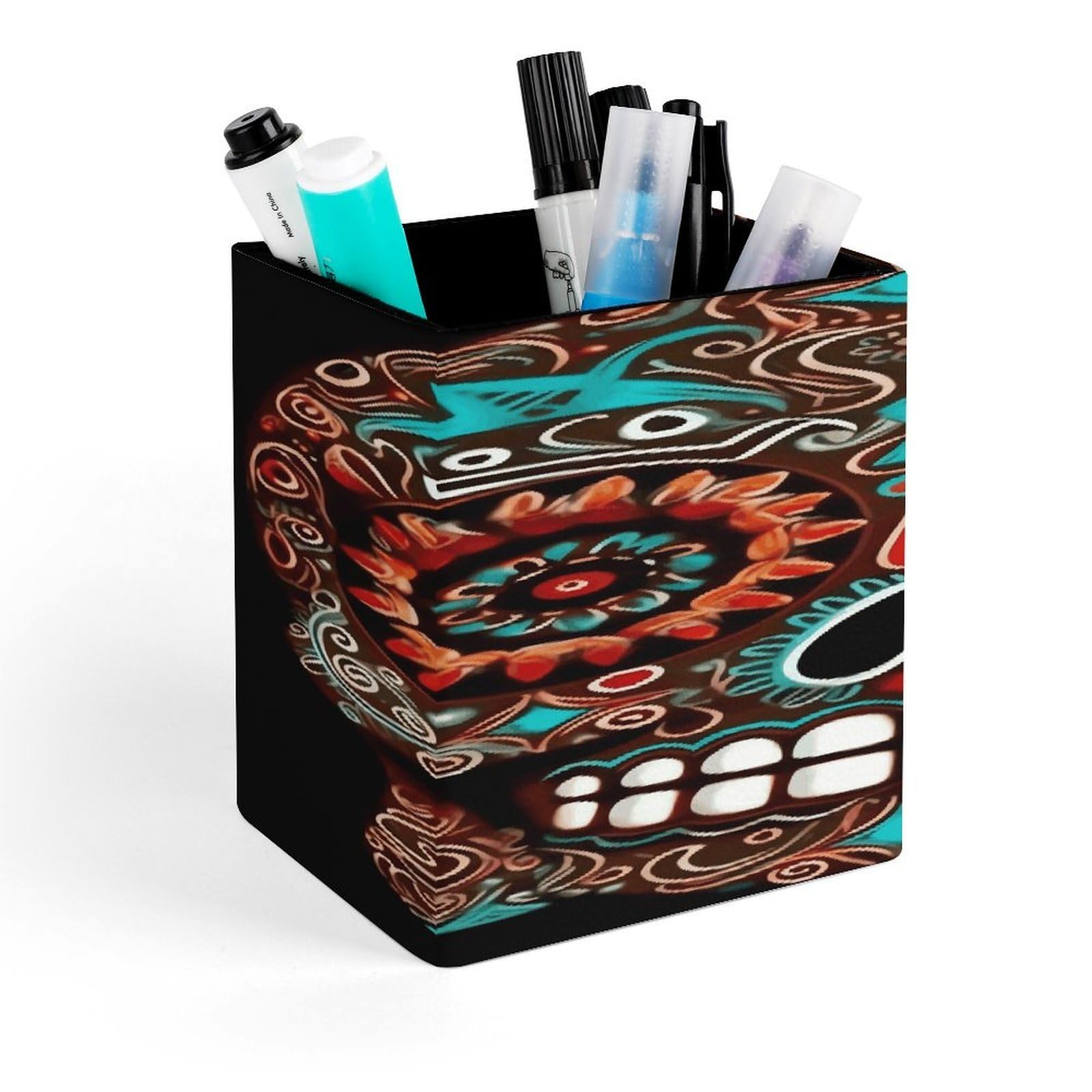 FekiLoot Sugar Skulls Day of The Dead Custom Desk Pencil Holder Office Accessories Square Pen Container Box Desk Organizer Holder for Office