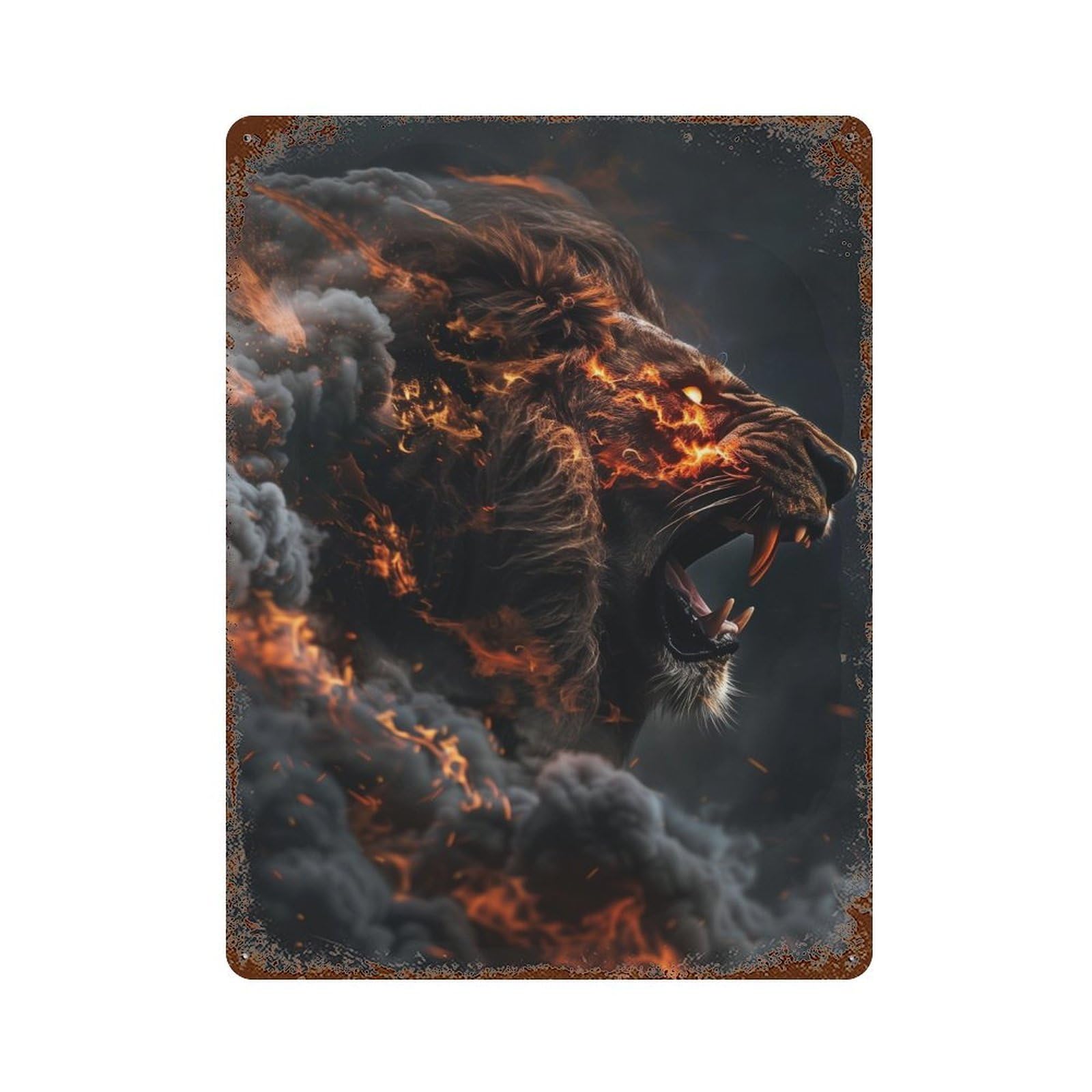 Flaming Lion Roar -4 Retro Metal Sign 15.7"x11.8", Vintage Wall Decor for Garage, Pub Or Kitchen