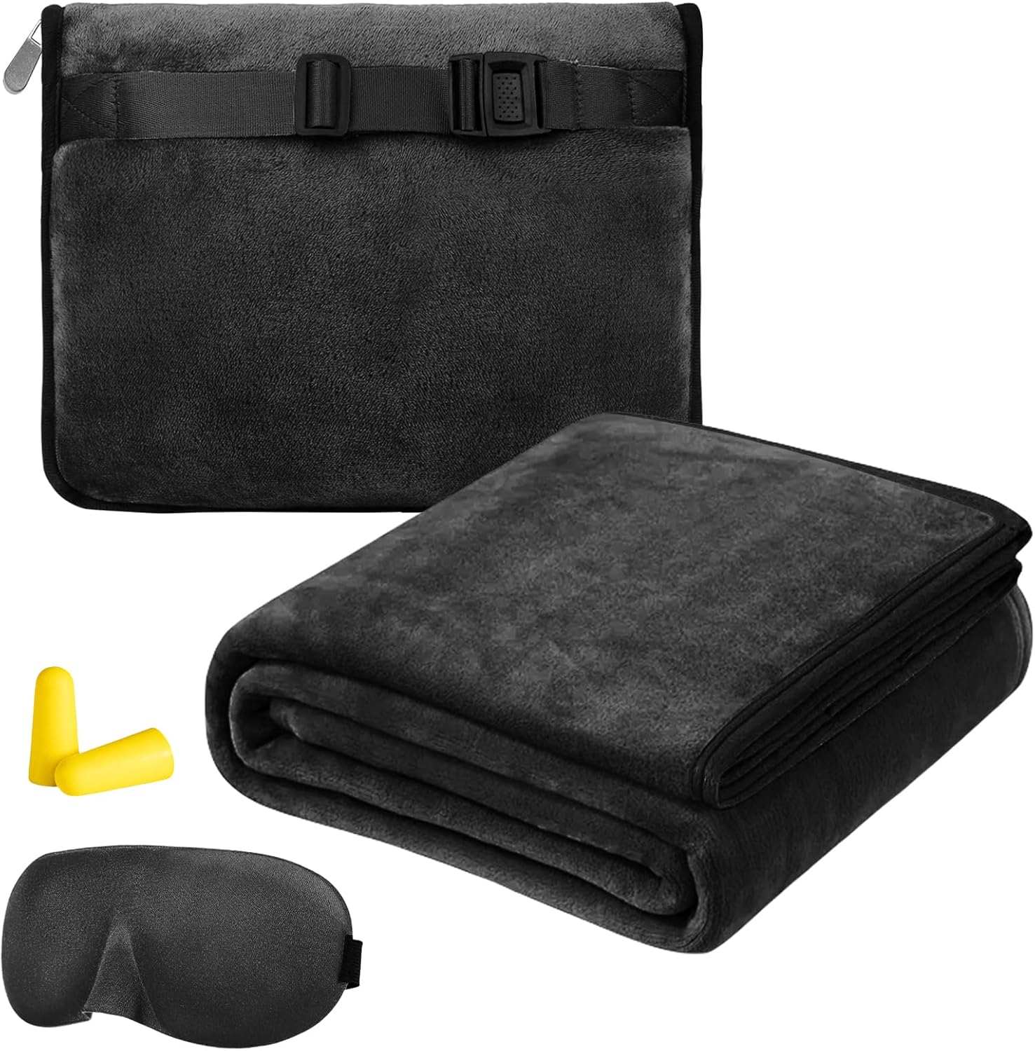 Travel Blanket, Transformable Cushion, 2 in 1, 50 x 60 inches, Ultra Lightweight, Warm, Travel Gadgets with Sleep Mask and Earplugs, Portable Transformation Cushion for