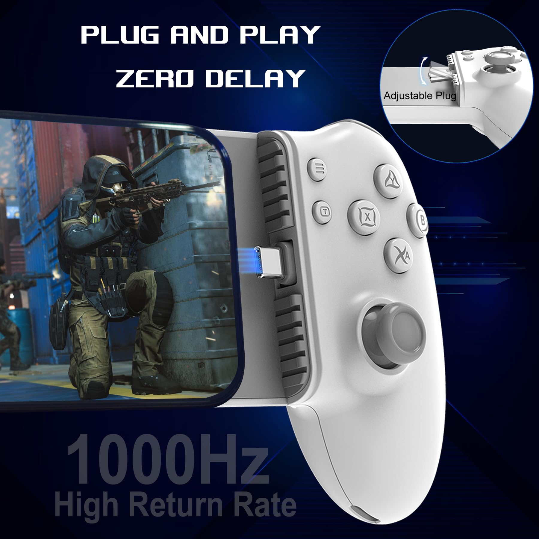 arVin Controller di gioco mobile di tipo C per Android e iPhone serie 16/15 (USB-C), controller del telefono Plug and Play con joystick effetto Hall e trigger Play PlayStation/Xbox Streaming/Call of
