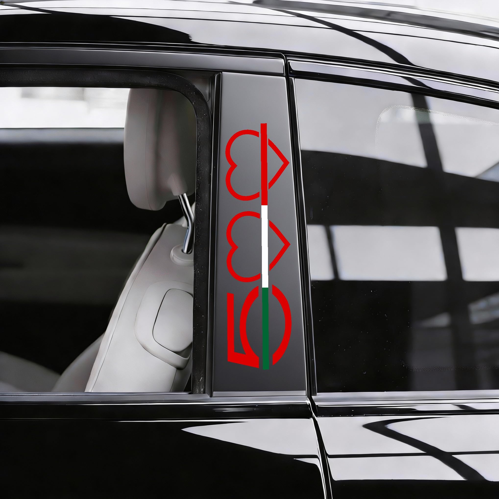 2 Adesivi Montanti Auto “Italia nel Cuore” Compatibile con Fiat 500 – Stickers Tricolore (Nero Opaco)