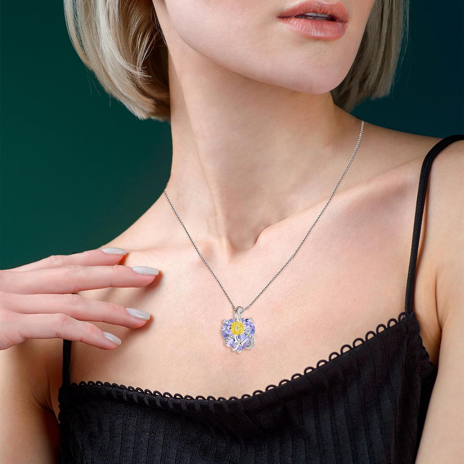 Sunflower Butterfly Necklace Heart Pendant Necklace 925 Sterling Silver Butterfly Jewelry Anniversary Christmas Birthday Gifts for Women Wife Mother