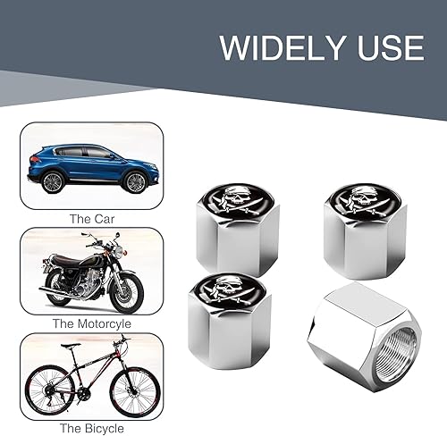 Miniatura 10 de fasebeek 4 fundas para válvulas de neumáticos de automóvil, tapas de sellado impermeables, piezas de neumáticos de calavera, universales para la