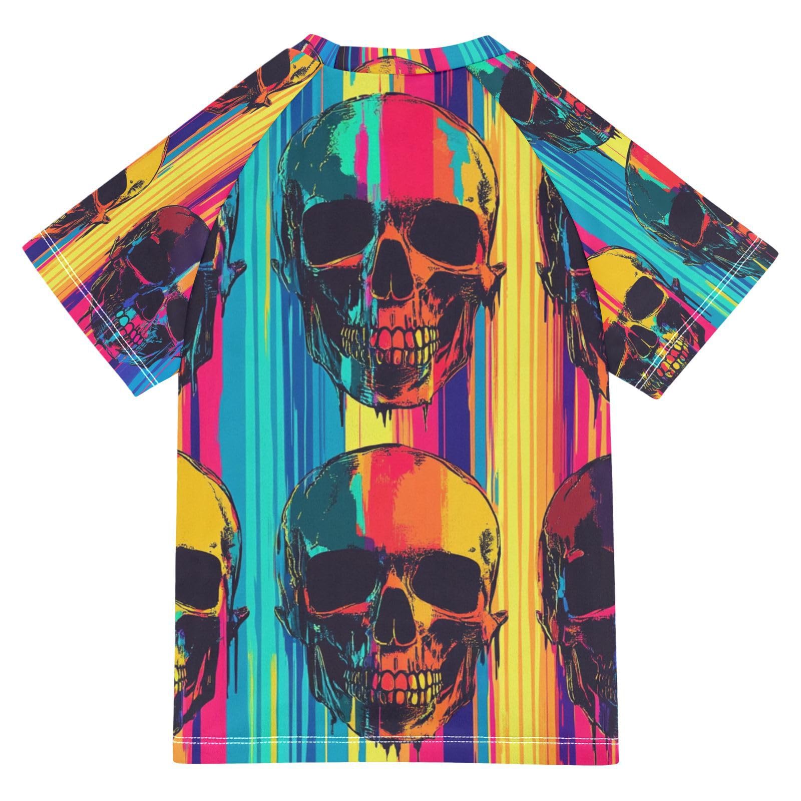Jucciaco Boys Swing Shirts Colorful Skull Graffiti Skeleton Rashguard Short Sleeve Kids T-Shirts Sun UPF 50+