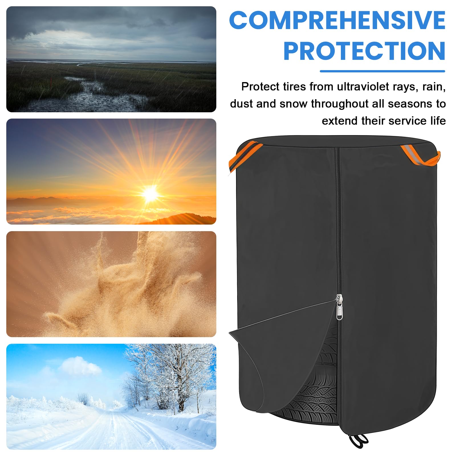 Sporgo Funda para neumáticos de coche: Cubierta impermeable para 4 neumáticos, almacenamiento de neumáticos Oxford 420D con cremallera, tiras reflectantes, fundas universales para neumáticos de coche