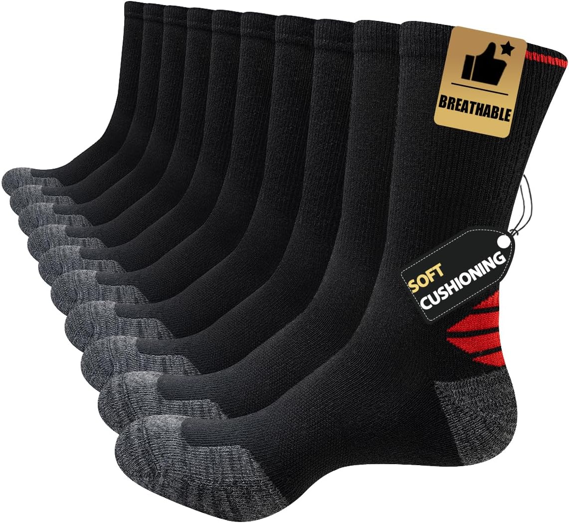 JOYNÉE 5/10 Pairs Mens Lightweight Long Cushion Work Socks Casual Breathable Crew Athletic Socks for Workout Sports