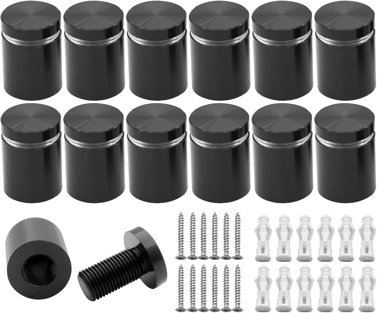 3/4“ inch x 3/4“ inch Solid Aluminum sign standoffs advertising screws wall mounts support fixings bolts for picture frame billboard glass posters acrylic signs display 12PCS (Black anodized)