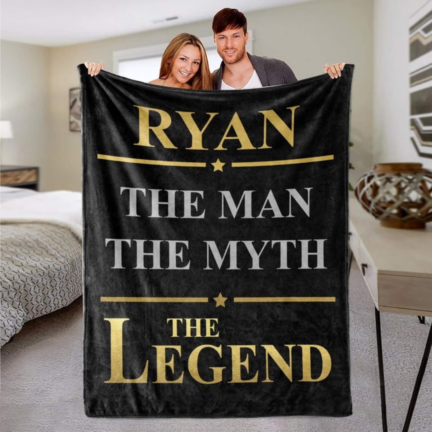 Personalized Man Myth Legend Blanket Gift for Husband from Wife Customized Fleece Throw for Grandpa with Name Personalized Father's Day Present for Dad from Daughter (60x80)