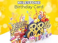 Vista 6 de iGifts And Cards Tarjeta desplegable 3D de feliz cumpleaños 88 – Diseño azul con números de purpurina, globos, pasteles y regalos – Tarjeta
