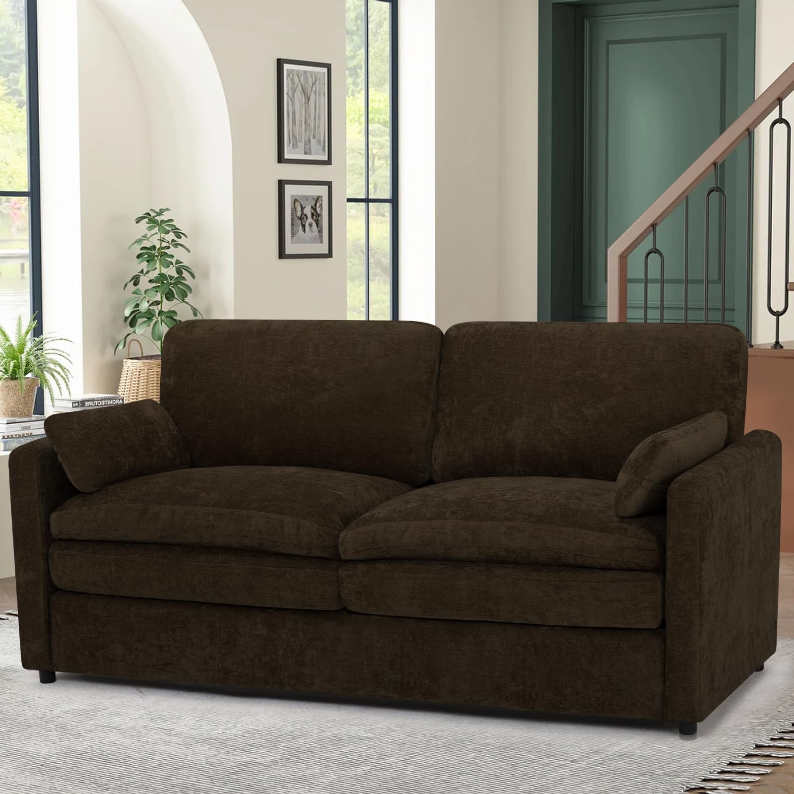 ACMEASE 69” Chenille Loveseat Sofa w/Arm Pillows, Upholstered 2-Seater Sofa w/Comfortable Back Cushions, Modern 2 Seats Couch w/High-Density Foam for