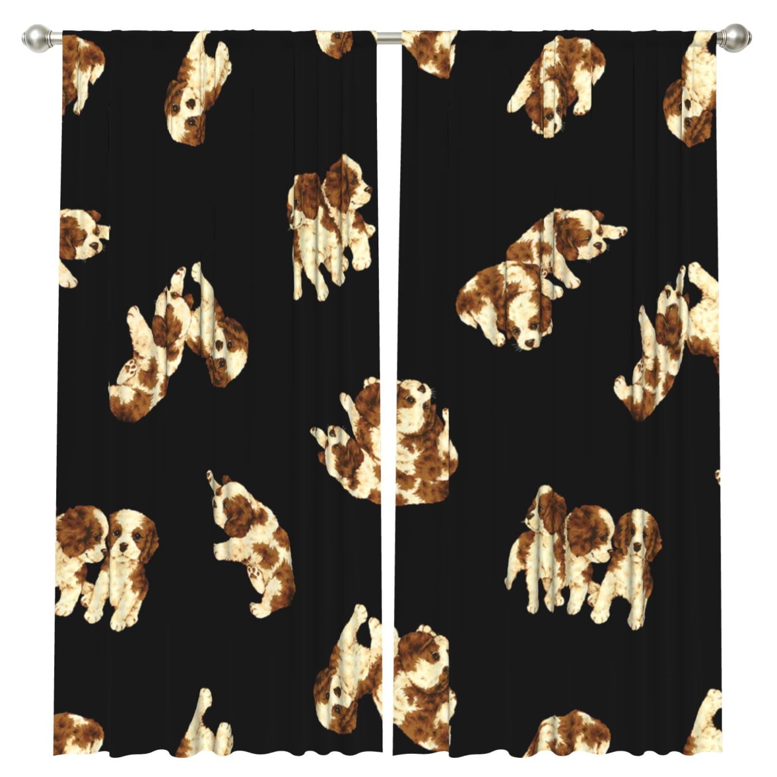 InOmak Cavalier Puppy, 2 Panels Window Curtains 52 x 84 Inch Blackout Curtains for Living Room Bedroom