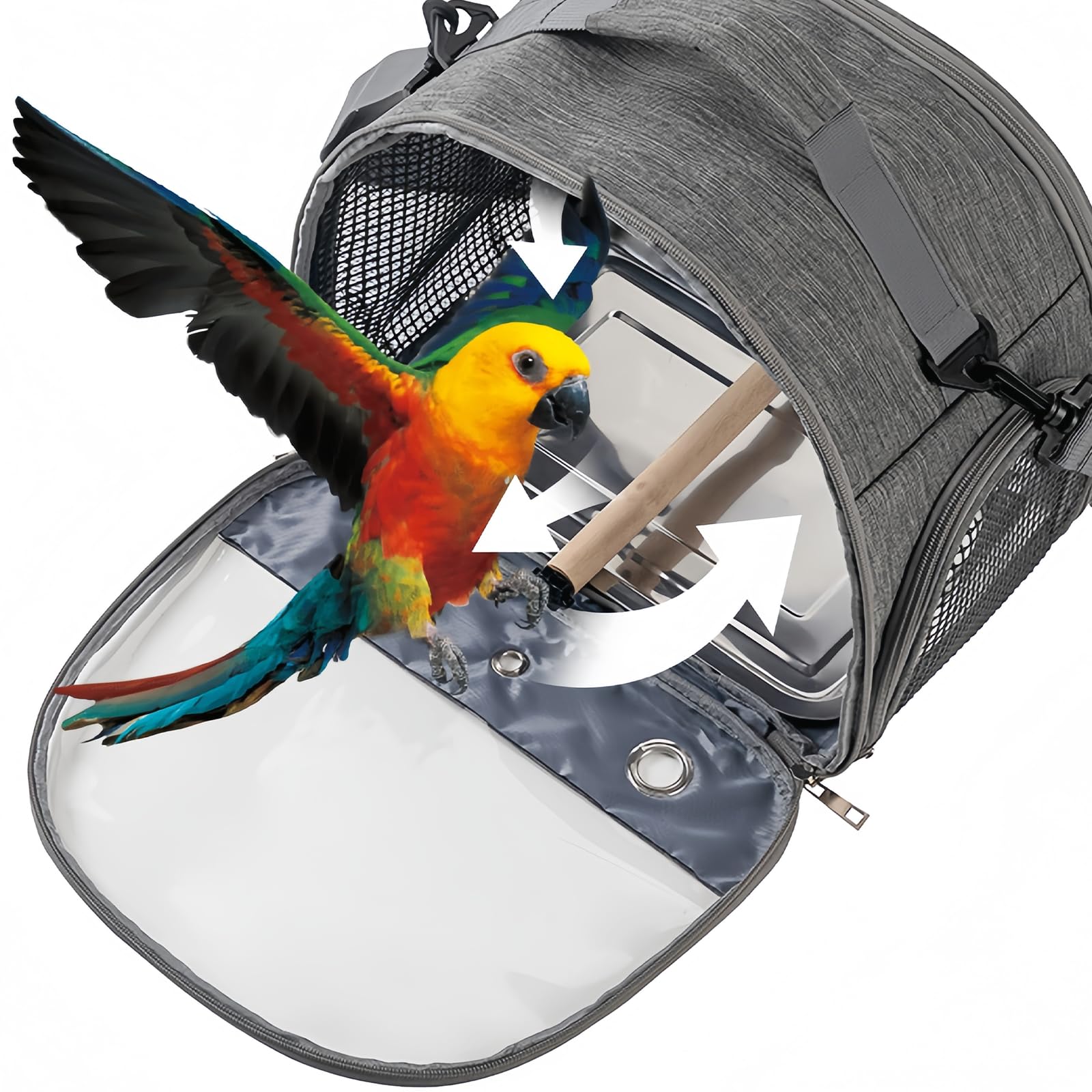 Borsa da viaggio per uccelli, per piccoli uccelli, pieghevole, per pappagalli, pappagalli, parrocchetti, piccoli animali, per viaggi, escursioni, campeggio (grigio)