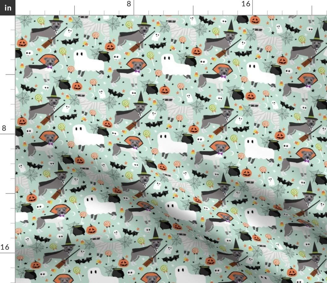 Spoonflower Fabric - Pitbull Halloween Costume Dog Vampire Ghost Light Dogs Fall Pets Breed Printed on Petal Signature Cotton Fabric by The Yard - Sewing Quilting Apparel Crafts Decor