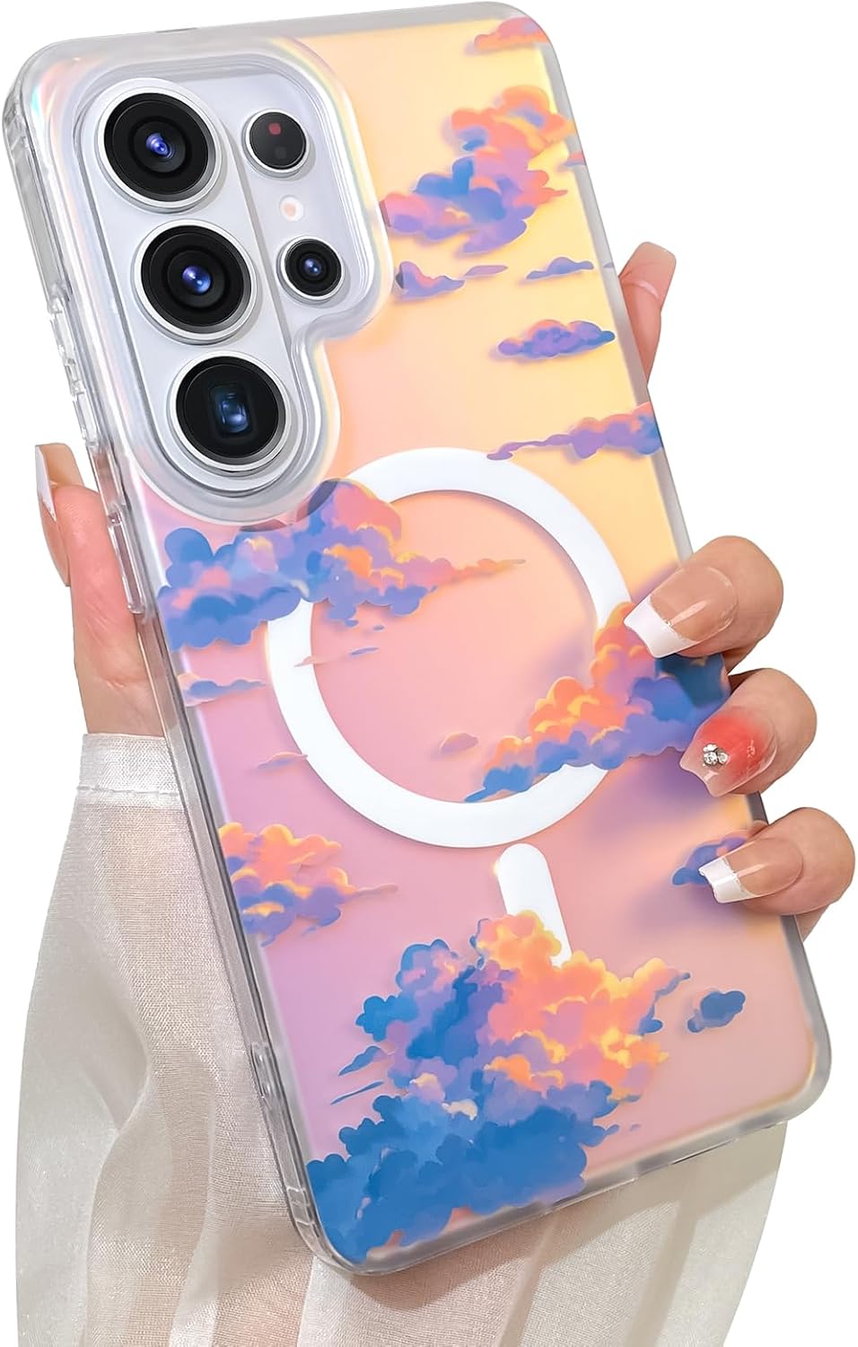 Cute Case for Samsung Galaxy S26 Ultra Case for Women Girls [Compatible with Magsafe] Aesthetic Clouds Pattern Design, Girly Glitter Magnetic Protective Phone Cover, Iridescent Sun Set Sky
