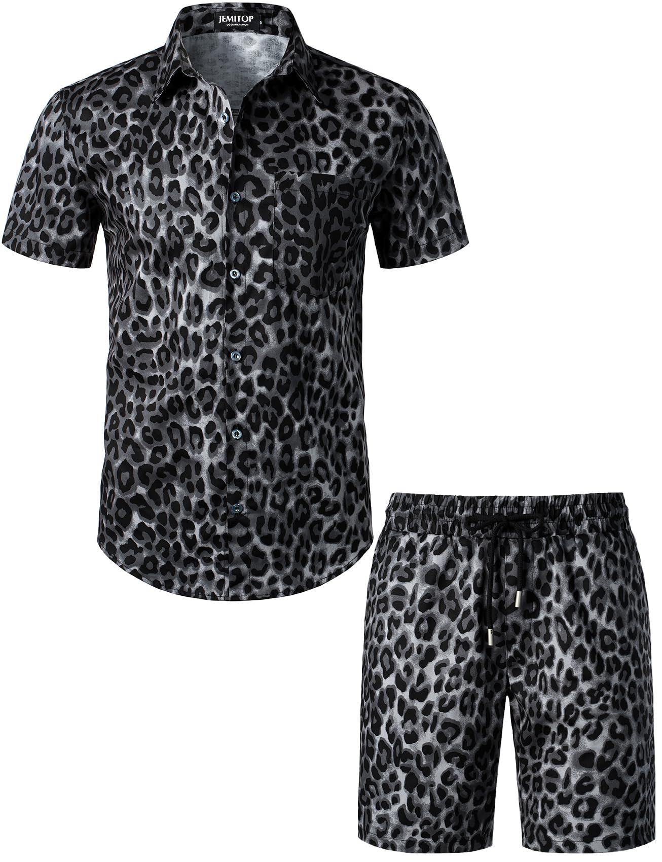 JEMITOP Men's 2 Piece Casual Cotton Stretchy Outfit Short Sleeve Button up Shirt and Shorts Set