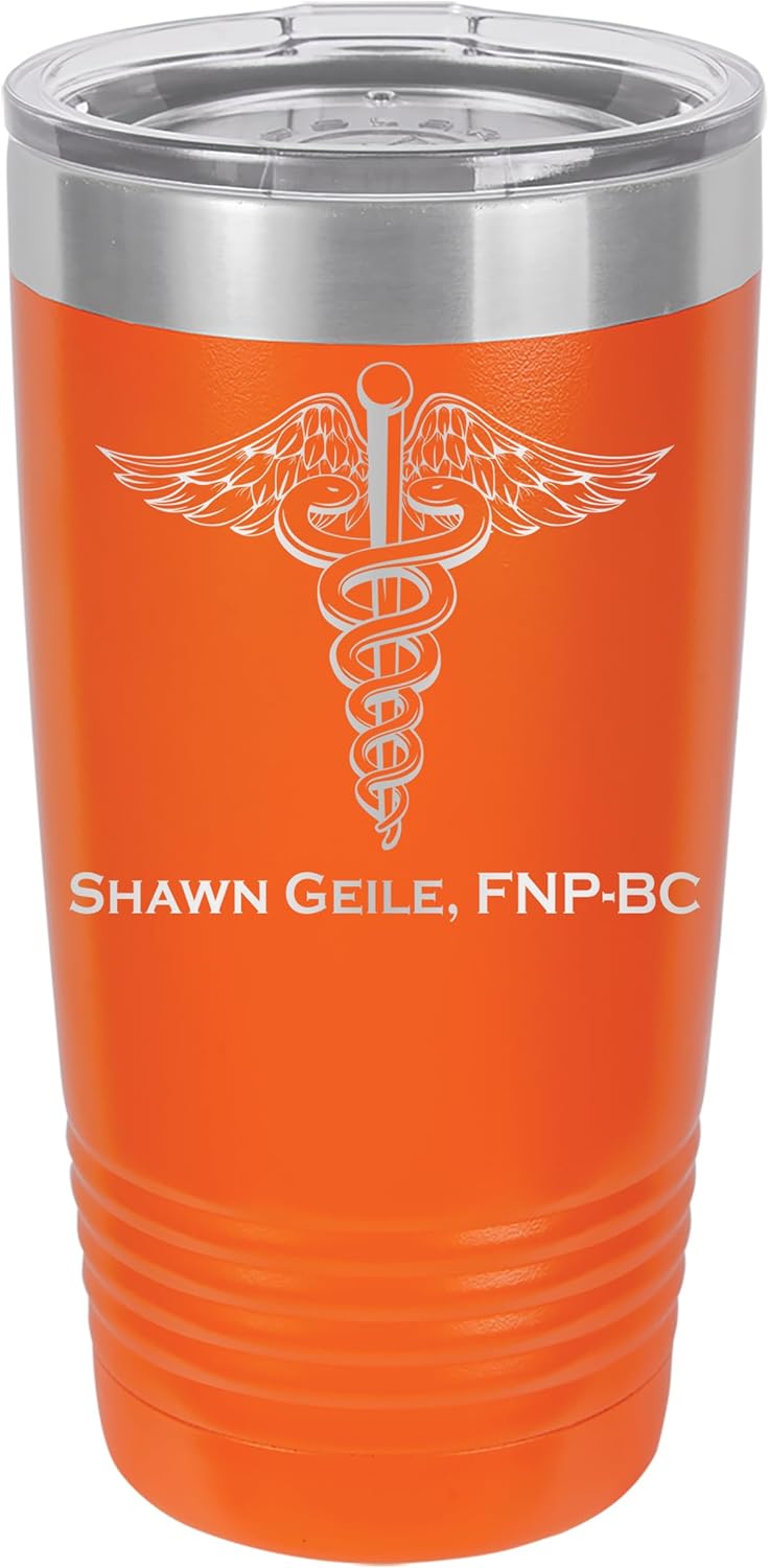 Personalized CADUCEUS - Medical, Doctor, First Responder, Medic, Nurse Appreciation Gift - Laser Engraved 20 oz. Polar Camel Suregrip Stainless Steel Tumbler, Drinkware (Orange)