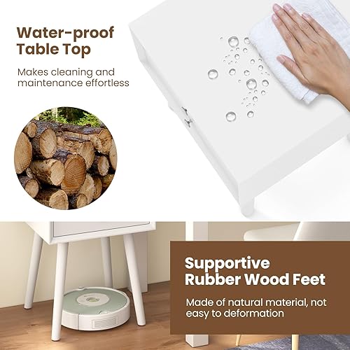 Miniatura 6 de GOFLAME Juego de 2 mesitas de noche con 2 cajones, pequeña mesa auxiliar de madera, moderna de mediados de siglo con almacenamiento, mesa auxiliar