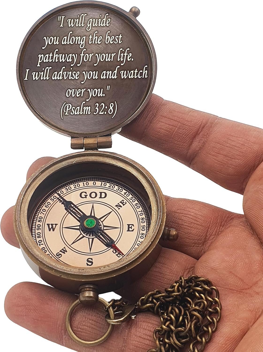 PSALM God's Path Compass - Engraved Working Handmade Antique Compass with Scripture - Religious, Christian, Catholic, Christening, First Communion, Confirmation Gifts for Teenage Men (Leather Box) - Image 5