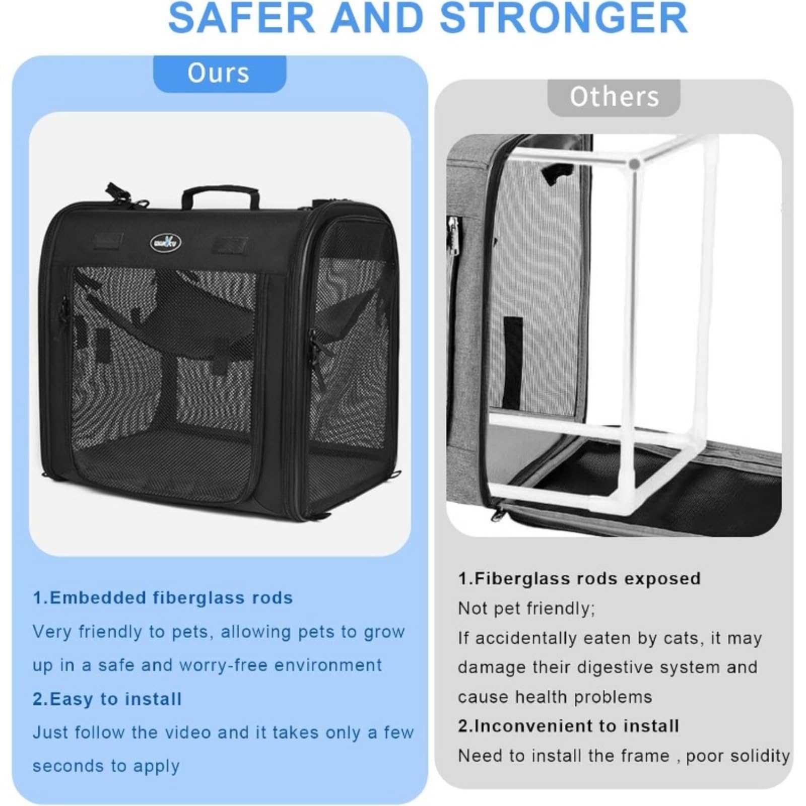 Borsa Viaggio Animali Scatola di Trasporto Pieghevole per Gatti E Cani Due in Uno Trasportatore Domestici, Doppia Portatile Domestici Viaggi Auto-c70 2 0