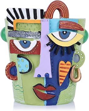 Abstract Art Flower Pot,Large Face Planter,Colorful Head Planter Pot for Plants,Decorative Face Flower Pots for Living Room, Patio,Garden,Unique Home Decor for Indoor and Outdoor Use Green
