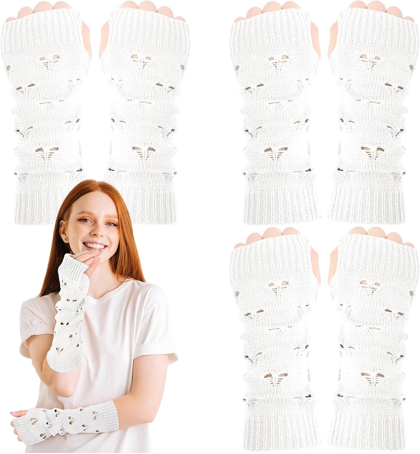 3 Pairs Y2K Arm Warmers Fairy Grunge Gloves Long Fingerless Gloves Harajuku Ripped Crochet Knitted Sleeves