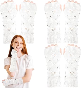 3 Pairs Y2K Arm Warmers Fairy Grunge Gloves Long Fingerless Gloves Harajuku Ripped Crochet Knitted Sleeves