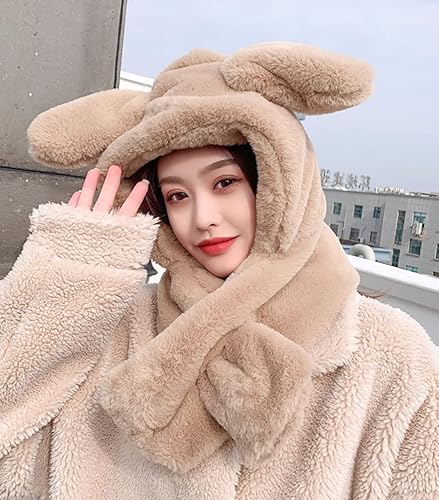 Miniatura 5 de Sombrero de conejo para mujer, bufanda de orejas de salto para mujer, niña, diseño de conejo kawaii, gorra divertida Y2K, lindo gorro de forro