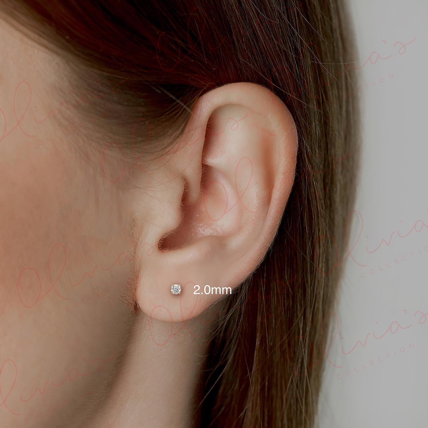 Olivia's Collection 14k White or Yellow Gold 14k White Gold Solitaire Round Cubic Zirconia Stud Earrings with Secure Screw-Backs. Piercing to the Lobe, Upper-Lobe, and further for a Woman, Man, and Teen