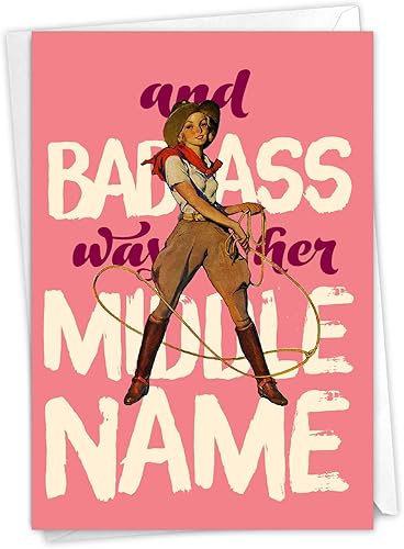 NobleWorks - 1 tarjeta divertida para todas las ocasiones para mujer - Tarjeta de notas de humor en blanco con sobre - Nombre medio C6673OCB