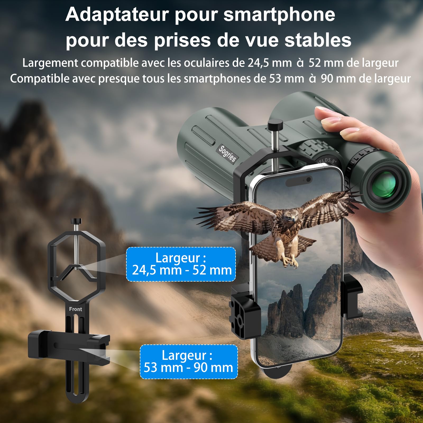 Jumelles 14x45 pour Adultes, puissantes, pour la Chasse, avec Une Vue dégagée et Large, étanches, avec Adaptateur de téléphone en métal et trépied pour l'observation des Oiseaux, la randonnée et