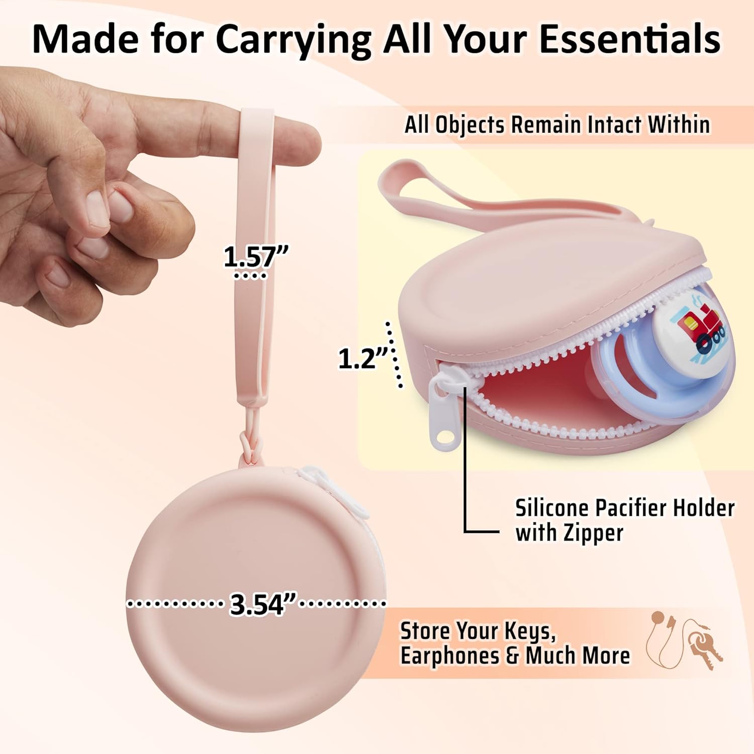 Silicone Pacifier Case - Pacifier Holder with Zip Closure - Waterproof Pacifier Storage Pouch - Clips to Diaper Bag, Stroller - Versatile Holders for Keys, Earplugs - Guarda Chupete - Newborn baby : Baby