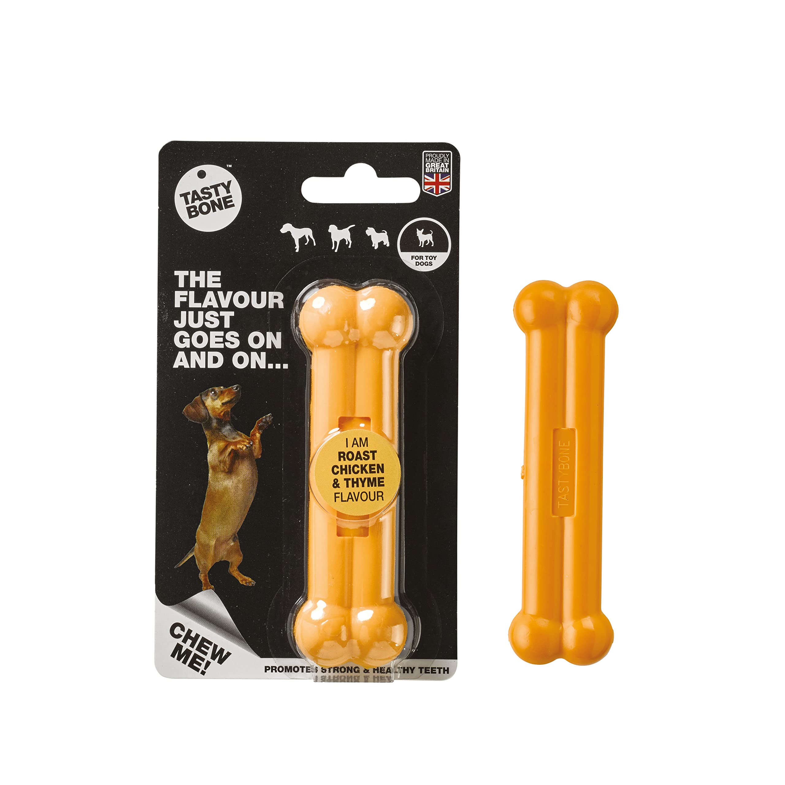 TastyBone Nylon Dog Chew Toy for Toy Dogs (Roast Chicken & Thyme), Indestructible for Aggressive Chewers Everlasting Flavour