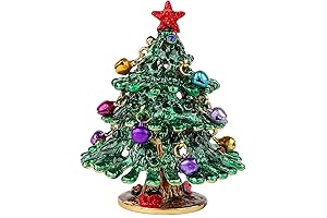 FASSLINO Ornate Christmas Tree Jewelry Trinket Box with Hinged Lid and Hanging...