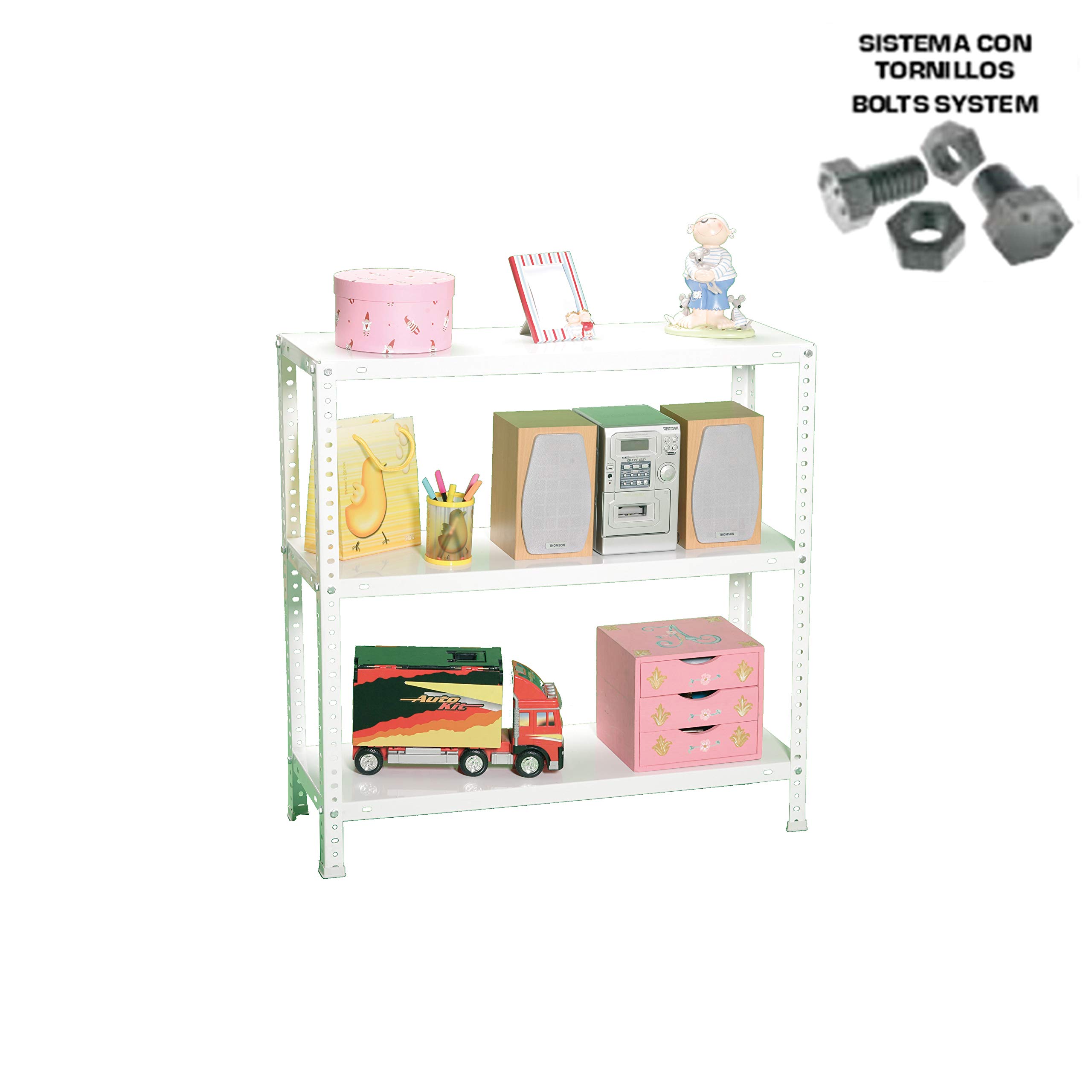 Simon Rack Estanteria Metalica 900x900x300 mm, 3 Alturas, Bandeja Metal, 75 kg de Punto Flexión, Estanteria Almacenaje, Blanca - Advantage