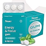 Neuro Energy & Focus Gum - 40mg Natural Caffeine Gum & Nootropic Energy Supplement with L-Theanine & B Vitamins - Sugar Free, Vegan - Wintergreen, 54ct