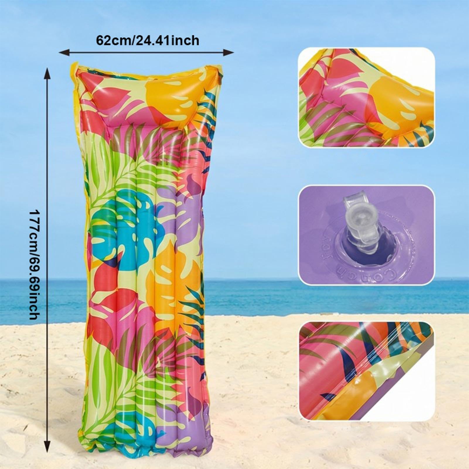 Pływający leżak basenowy 177 x 62 cm Duży Antywywrotny Dmuchany Materac | Dmuchany ponton basenowy Na Jezioro, Plażę, Rzekę, Morze, Park Wodny, Wakacje, Imprezę Oraz Opalanie.