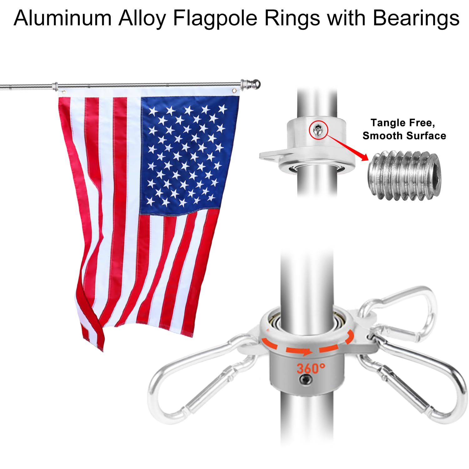 Premium-Fahnenmast-Set – T304 Edelstahl, 180° verstellbare Flaggenhalterung, 1,8 m Fahnenmast mit Ringen aus Aluminiumlegierung, langlebig, windbeständig, rostfrei, silberfarben
