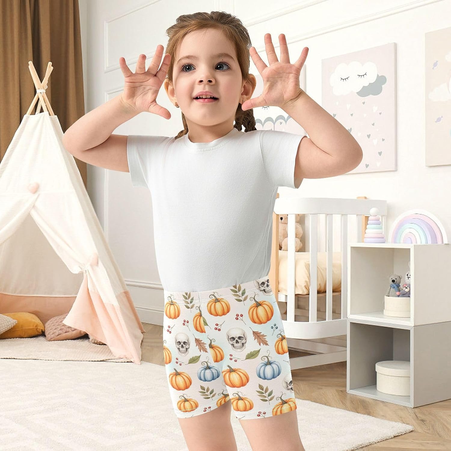 Halloween Skull Gray Girls Bike Shorts Toddler Soft Cotton Under Dress Cartwheel Shorts