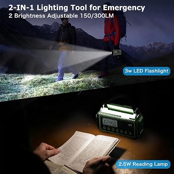 Eoxsmile NOAA Emergency Weather Radio Hand Crank Solar 12000mAh Battery