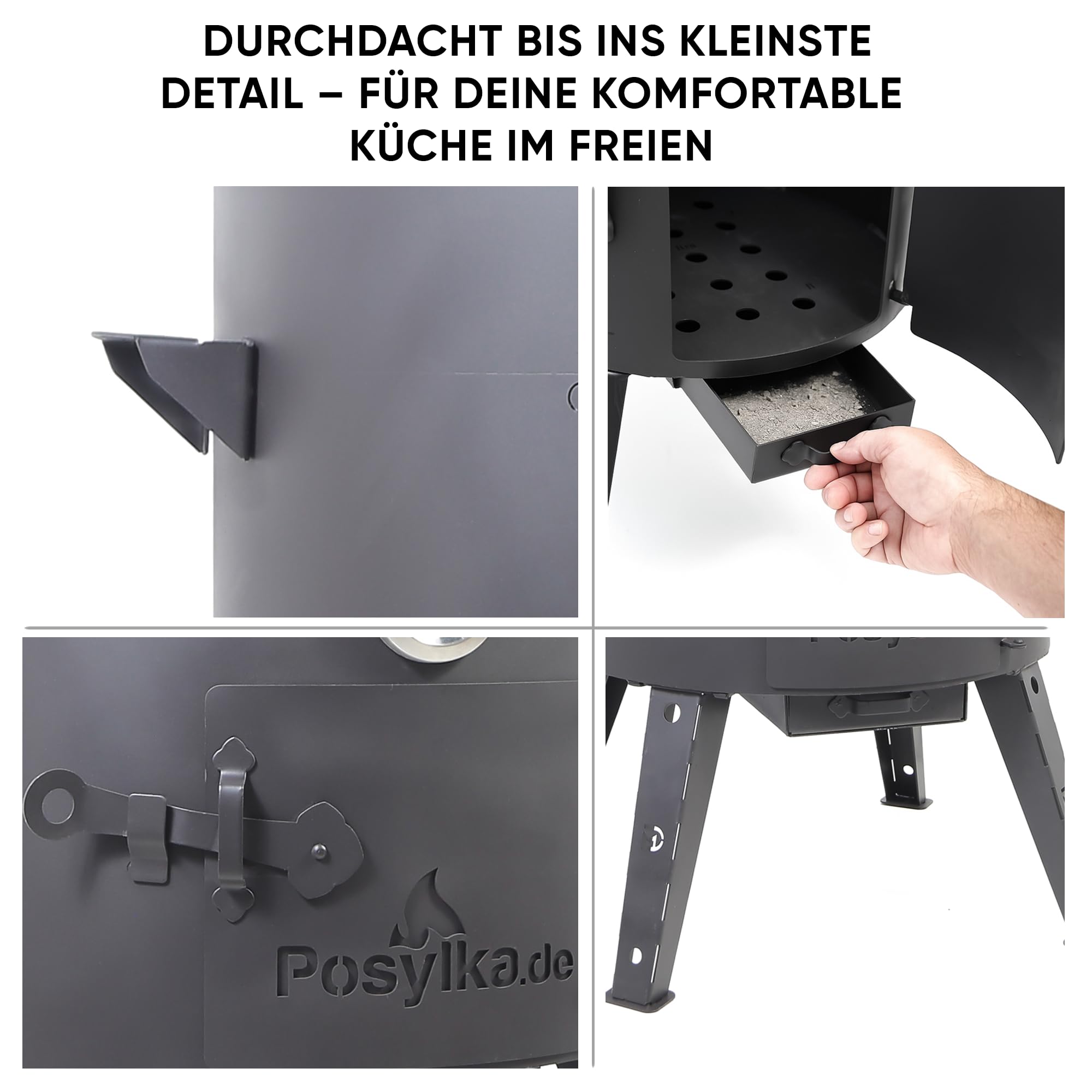 Utschak Feuerofen Ø 49 cm mit Thermometer & Gusseisen Topf 22 L, Ø 52,7 cm Kazan-Set mit Deckel Outdoor Feuerschale Gulaschkanone Usbekischer Kochtopf aus Gusseisen Gartenküche