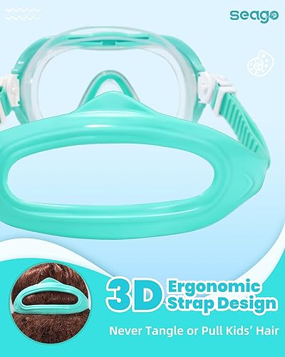 Miniatura 6 de Seago Paquete de 2 gafas de natación con cubierta de nariz para niños de 6 a 14 años, lentes templados de marco ancho