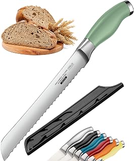 Orblue 8-Inch Serrated Bread Knife - Razor Sharp Stainless Steel Wavy Edge for Effortless Slicing of Bread, Bagels, Cakes - Green Ergonomic Handle