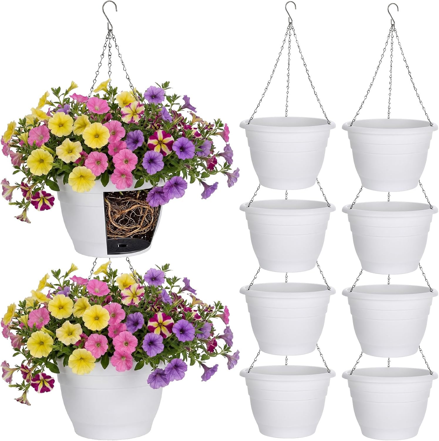 20 Pack 10 Inch Plastic Hanging Planter Bulk Gray Hanging Baskets for Plants with Drainage Trays Self Watering Plant Pot Outdoor Indoor Planter for Garden, Balcony, Porch, Patio Decor