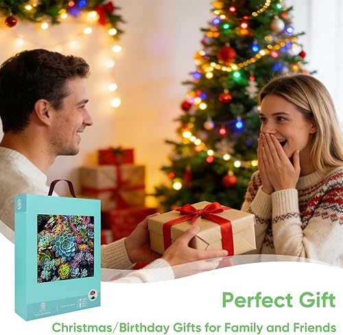 Miniatura 2 de Mys Aurora Rompecabezas de madera para adultos, caja de regalo única de rompecabezas con forma de suculenta, 200 piezas, hermosos juegos divertidos