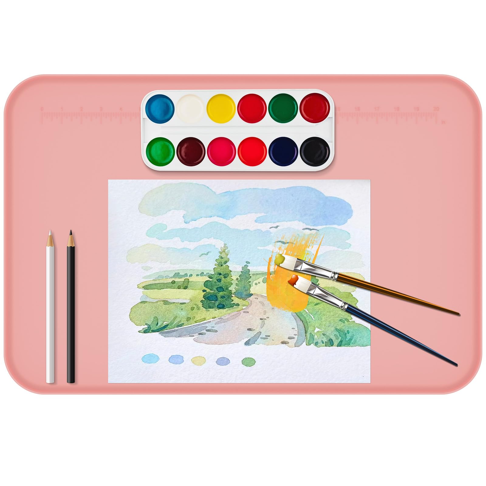 Silicone Craft Mat 60x40cm Silicone Art Painting Pad Kids Placemats with Raised Side Non Slip Heat Resistant Kids Table Mats Cupboard Mat for Painting Cutting Art Creation Clay and DIY Projects(Pink)