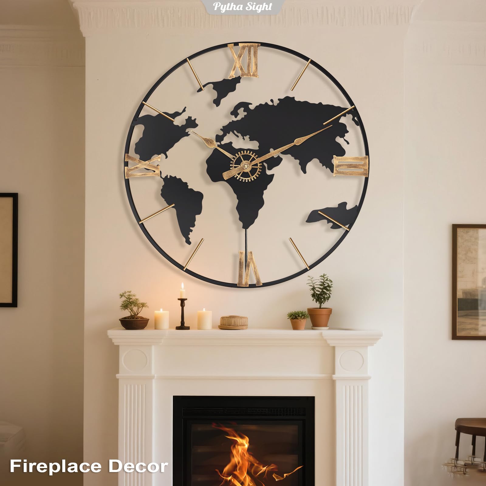 インテリア時計 NATAL DESIGN HAMMONs CLOCK AIOT! ver. Pytha Sight 30 Inch Minimalist Roman Numerals World Map Large Wall
